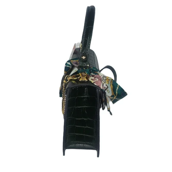 Charlie Leather Teresa Emerald Green Croc Print Small Handbag/Crossbody Bag-NWT - Picture 4 of 13